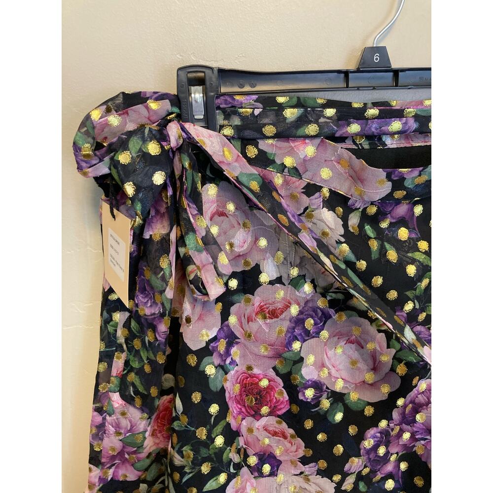 Smak Parlor Floral Gold Polka Dot True Wrap Ruffle Skirt NEW Size Large - Picture 10 of 13